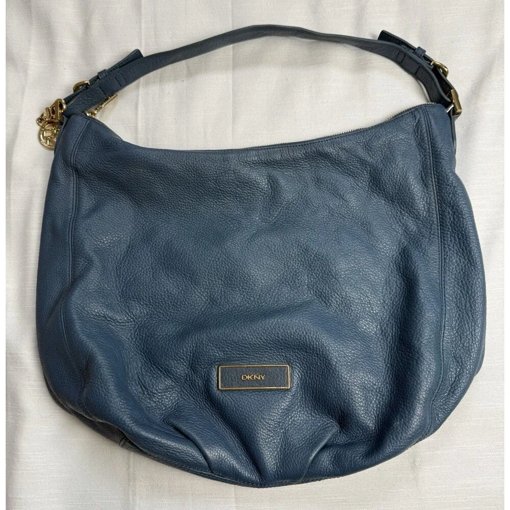 DKNY Donna Karen New York Pebble Leather Ocean Blue Hobo Shoulder Bag